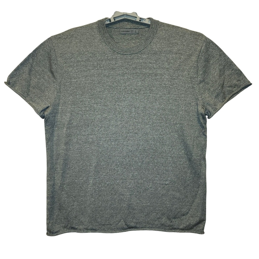 Icebreaker Mens Merino Wool Linen Short Sleeve Sweater Grey Crew Neck Large 3590